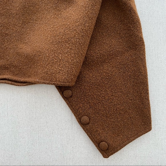 ZARA Brown Knit Turtleneck Crop Sweater with Button Sleeves Size Medium - Picture 7 of 9